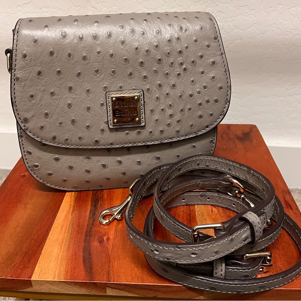 Dooney & Bourke Ostrich-Embossed Gray Crossbody Bag